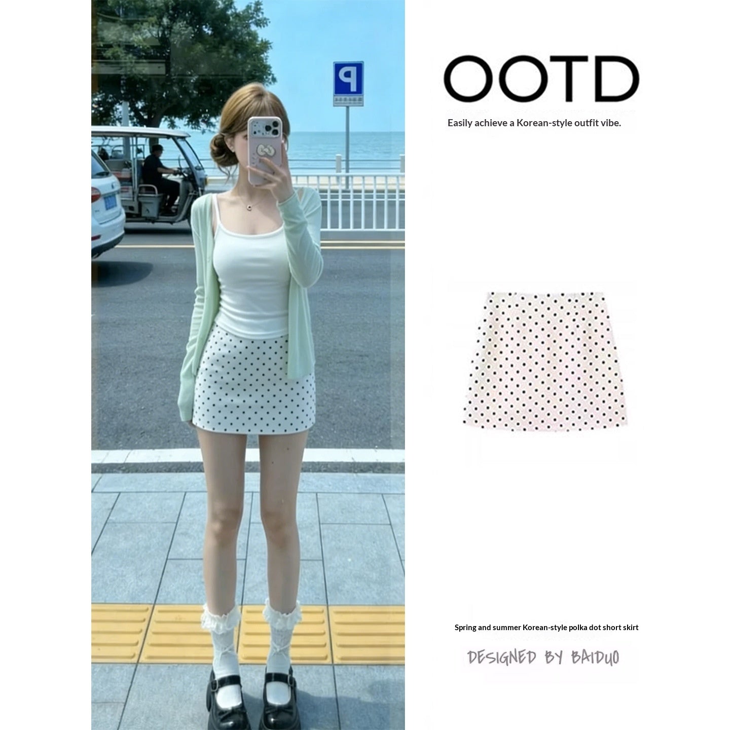 Off-Shoulder Rüschenkleid mit Polka-Dots – Ansicht 3