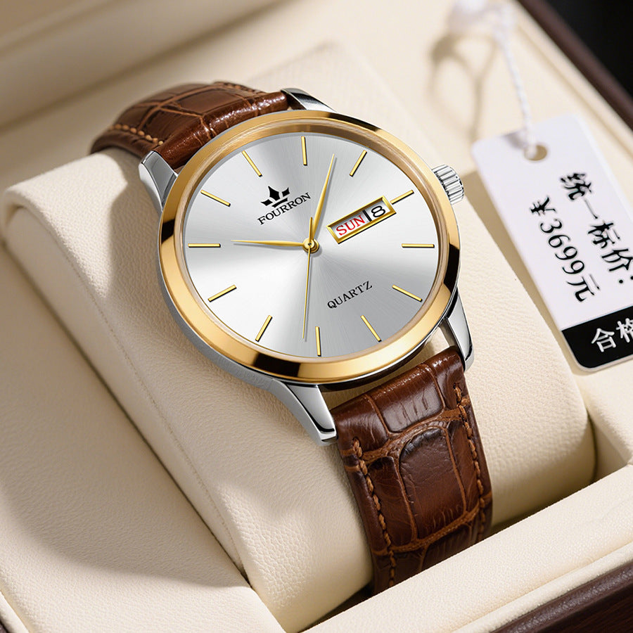 Herren-Quarzuhr mit Dual-Kalender und Lederarmband – Bild 7 | LuxeStyle