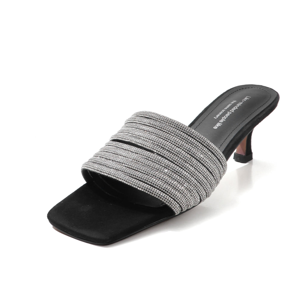 Rhinestone Mule Sandalen mit Kitten-Heel