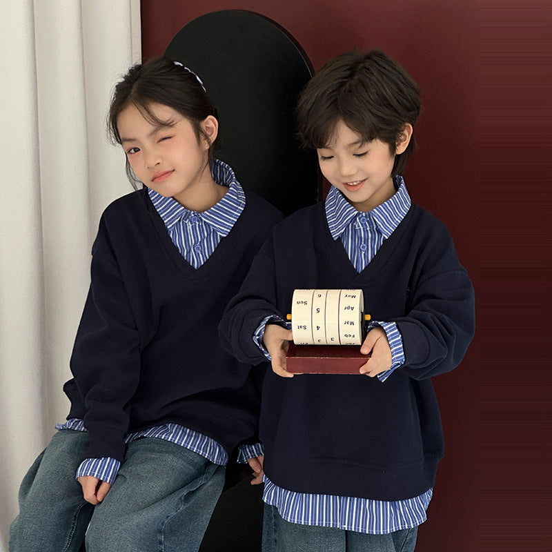 Kinder Patchwork Rollkragenpullover