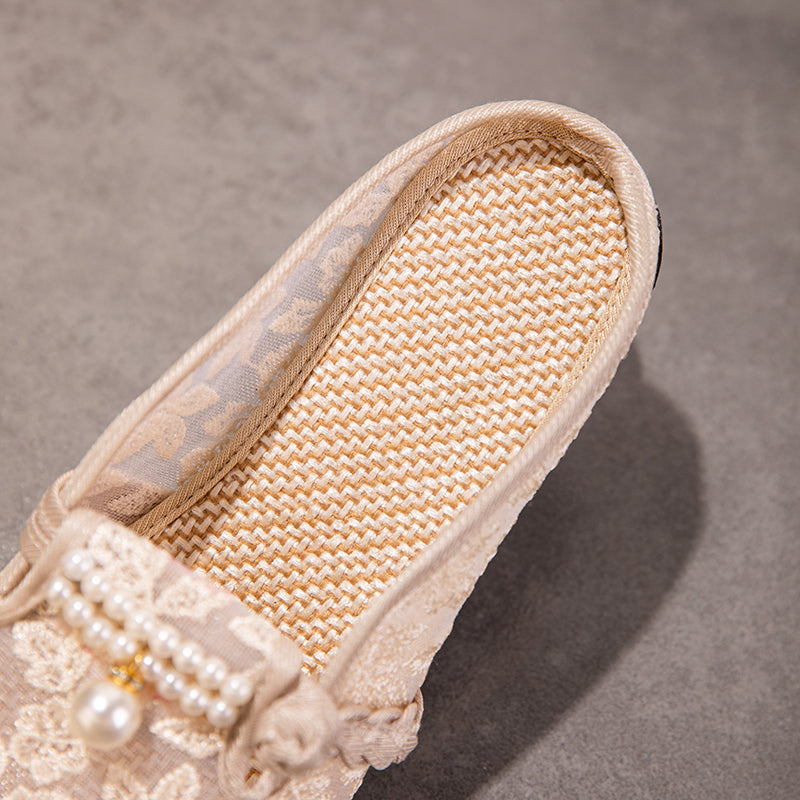 Sommer Mesh-Mules mit Perlen-Schnalle