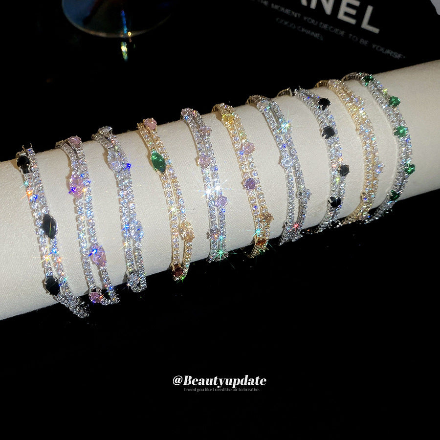 Vergoldetes Armband mit Zirkonia, zweilagig – Ansicht 4