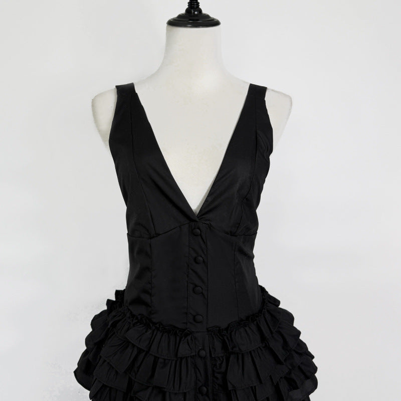 Retro-Stil Halter-Ausschnitt Rüschentier-Midi-Kleid – Bild 2 | LuxeStyle