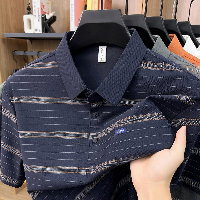 Sommer Streifen-Weitgeschnittenes Kragen T-Shirt Herren