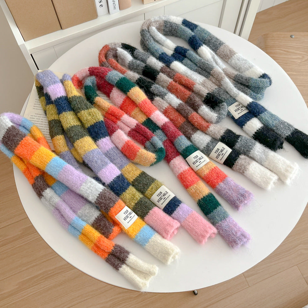 Buntes, schmaler Retro-Schal in Regenbogenfarben – Bild 6 | LuxeStyle