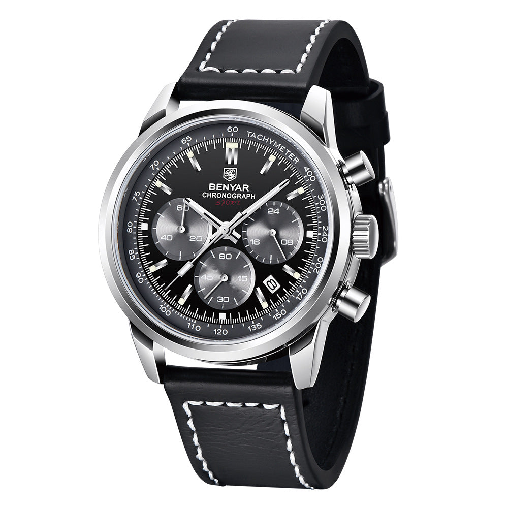 Multifunktionale Quarzuhr mit Lederarmband – Bild 2 | LuxeStyle
