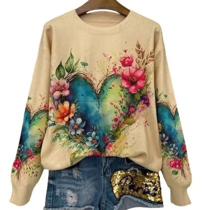 Blumiges Sweatshirt mit Rundhalsausschnitt – Bild 2 | LuxeStyle