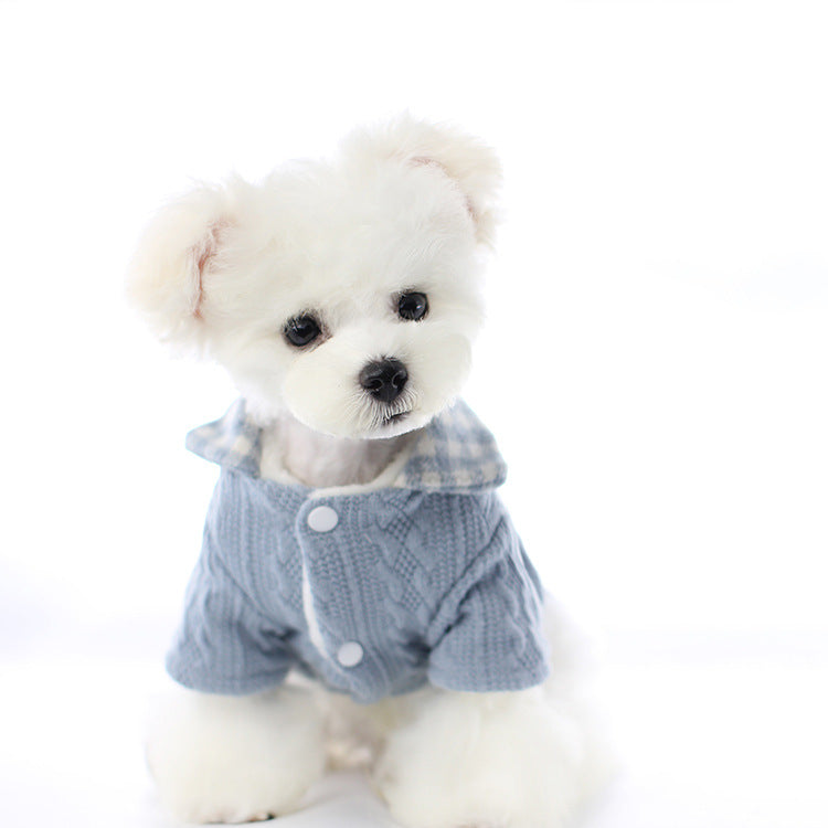 Bichon Frise Kostüm – Zwei-teiliger Pink-Blau-Grauer Pullover – Bild 5 | LuxeStyle