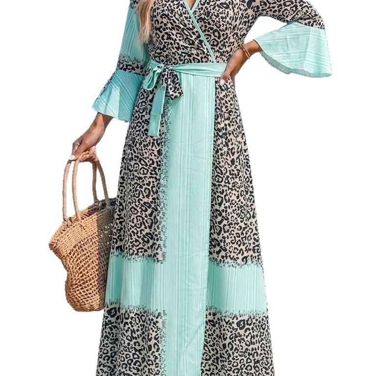 Leoparden-Patchwork V-Ausschnitt Kleid – Bild 7 | LuxeStyle