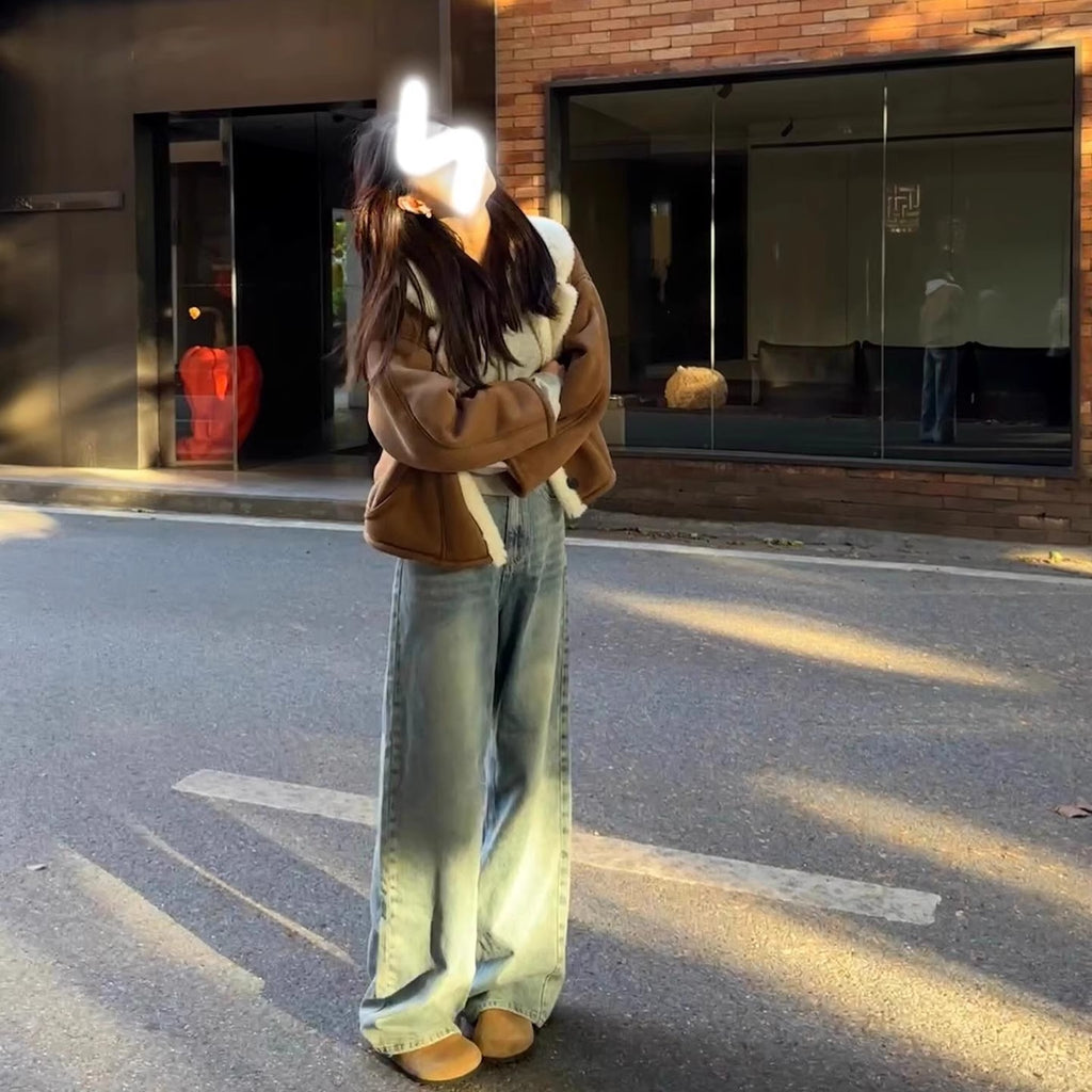 Winterjacke aus Lederimitat mit Fleecefutter