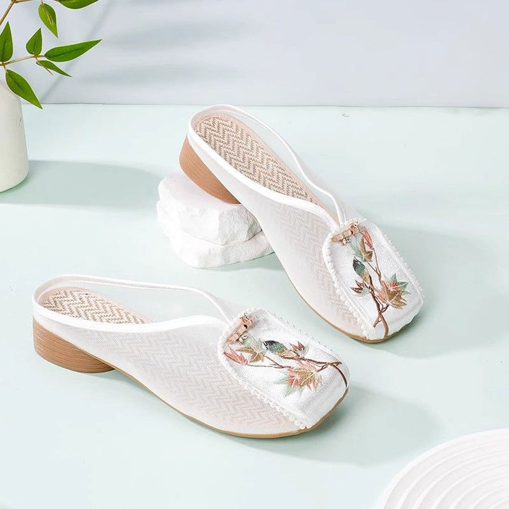 Bestickte Mesh-Mules mit Blumenmuster