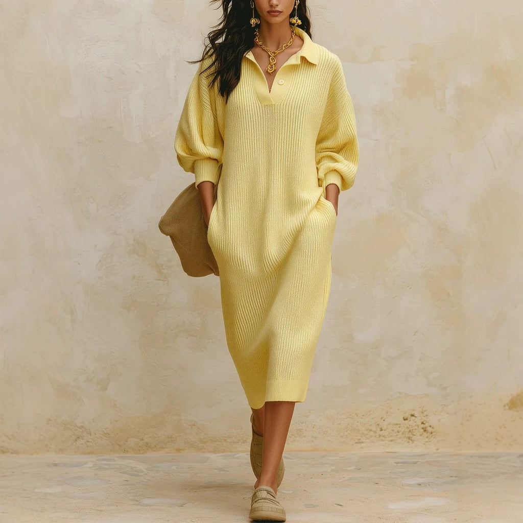 Pullover-Kleid mit V-Ausschnitt und Puffärmel – Bild 2 | LuxeStyle