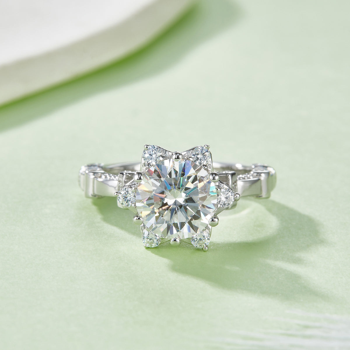 S925 Sterling Silber Moissanit Ring mit Stern-Halo