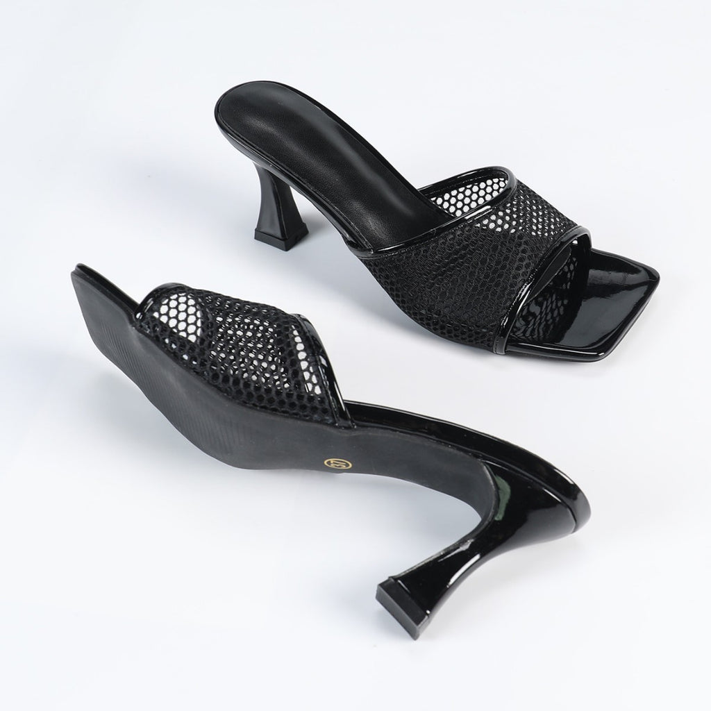 Mesh Sandalen mit hohem Absatz und eckiger Spitze