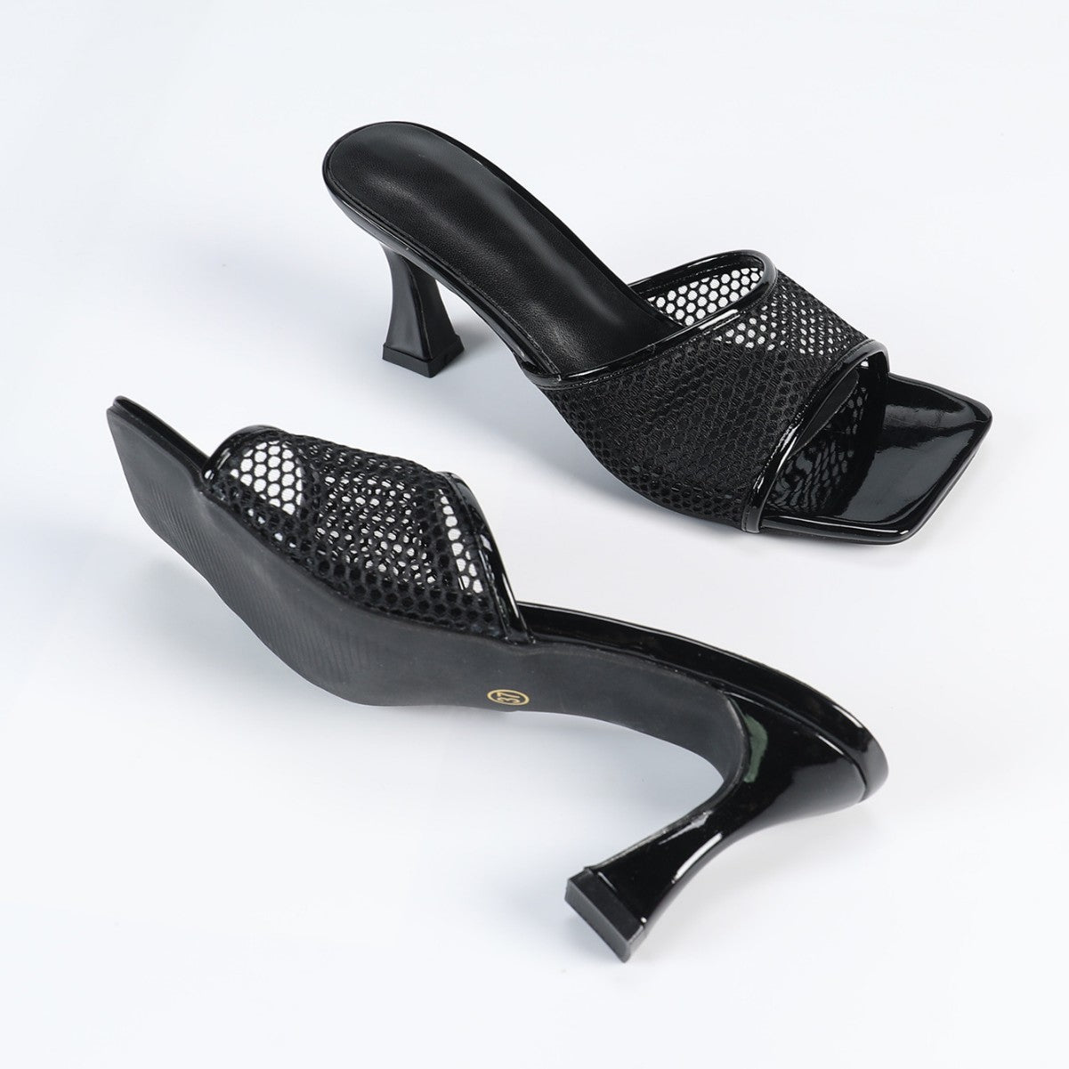 Mesh Sandalen mit hohem Absatz und eckiger Spitze
