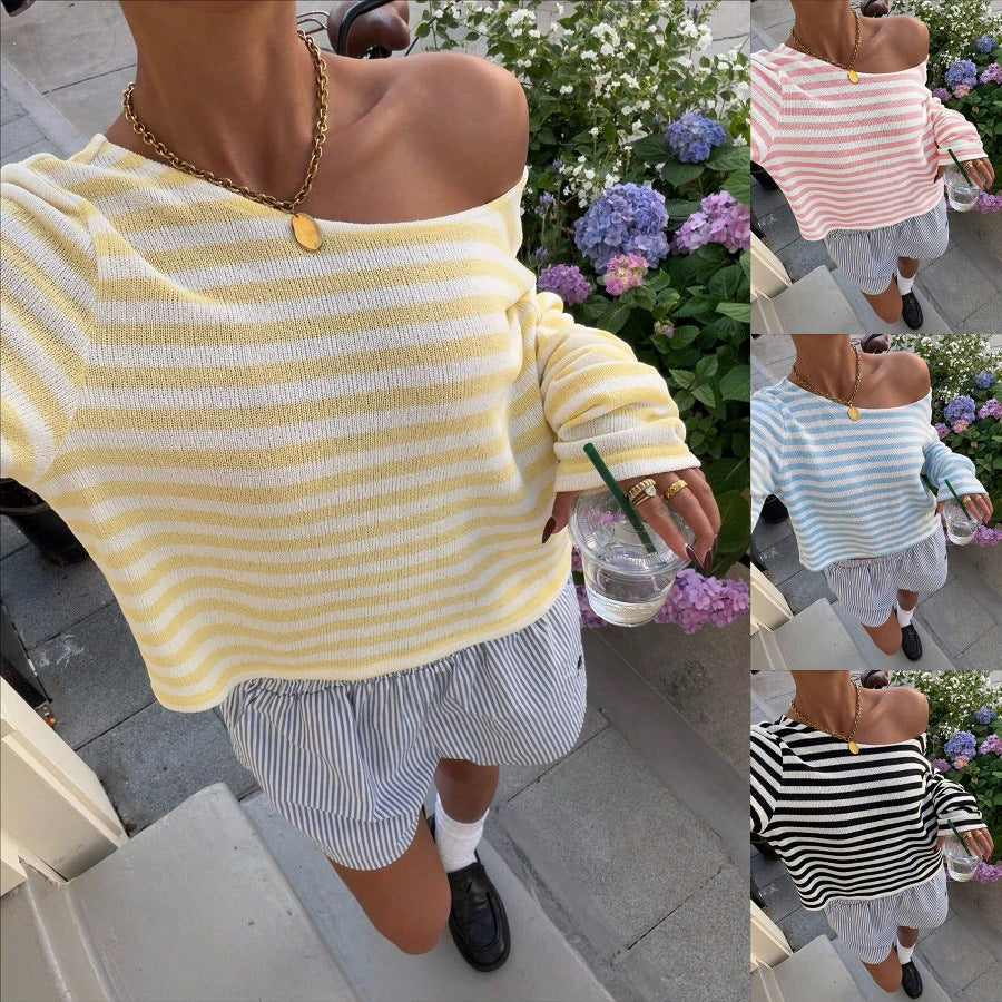 Gestreiftes Stricktop mit langen Ärmeln