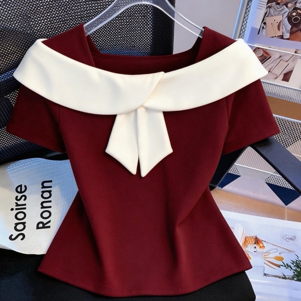 Kurzarm-T-Shirt Top mit gebürsteter Textur – Ansicht 3
