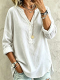 V-Ausschnitt Langarmshirt mit Knopfleiste