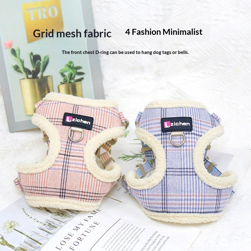 Hundeleine Weste mit Plaid und Fleecefutter