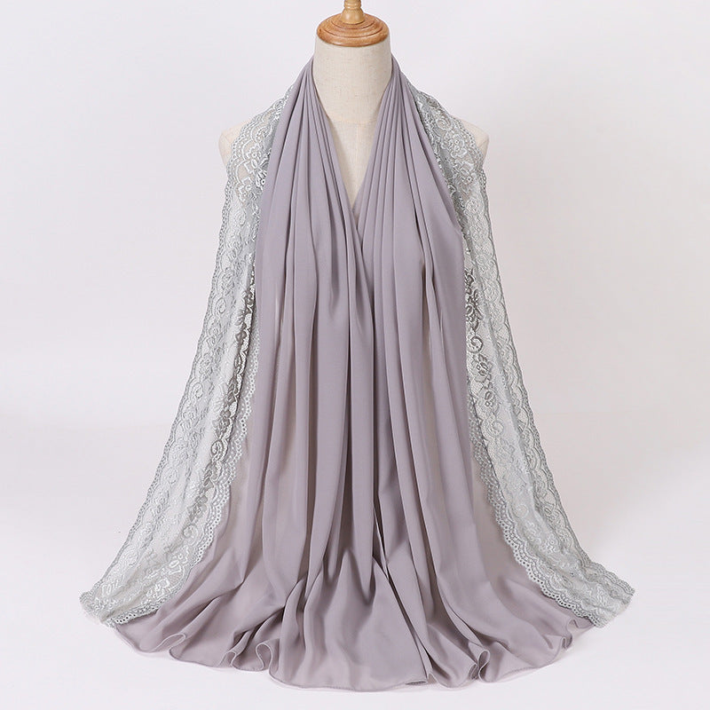 Schal aus Chiffon mit Spitzenabschluss – Bild 2 | LuxeStyle