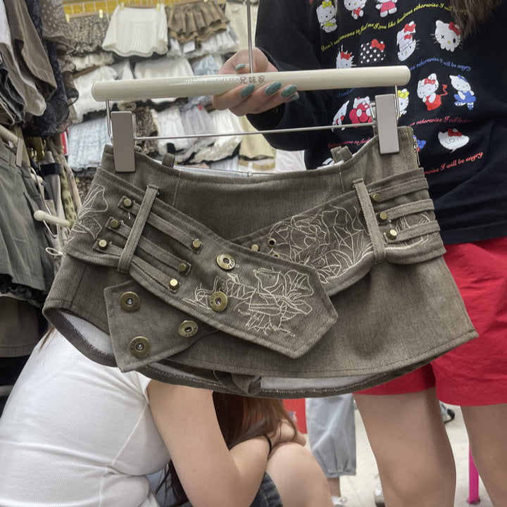 Retro Khaki Minirock im Utility-Stil