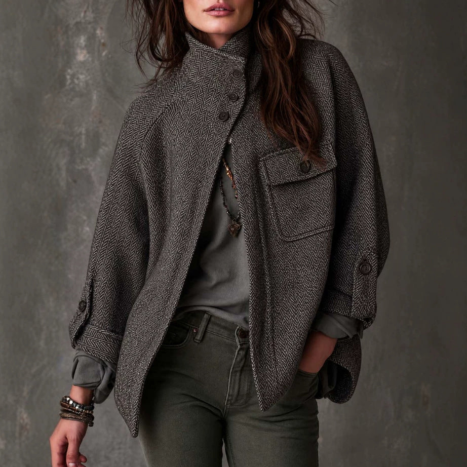 Oversized Fischgrat-Wollmantel für Damen | LuxeStyle