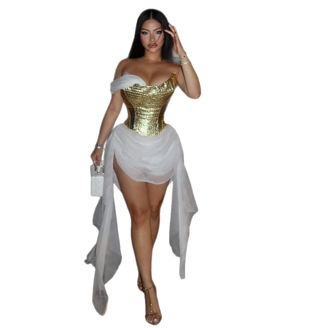 Glänzendes Mesh-Minikleid mit fliessenden Bändern – Bild 2 | LuxeStyle