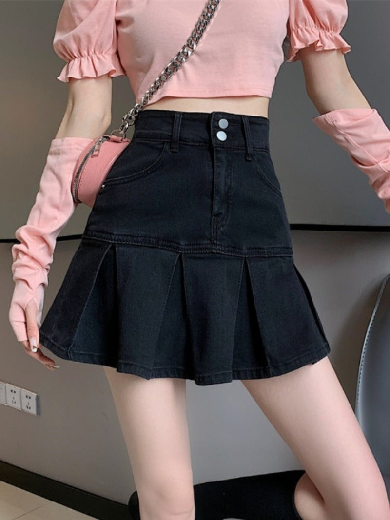 High Waist Mini-Jeansrock mit Rüschen