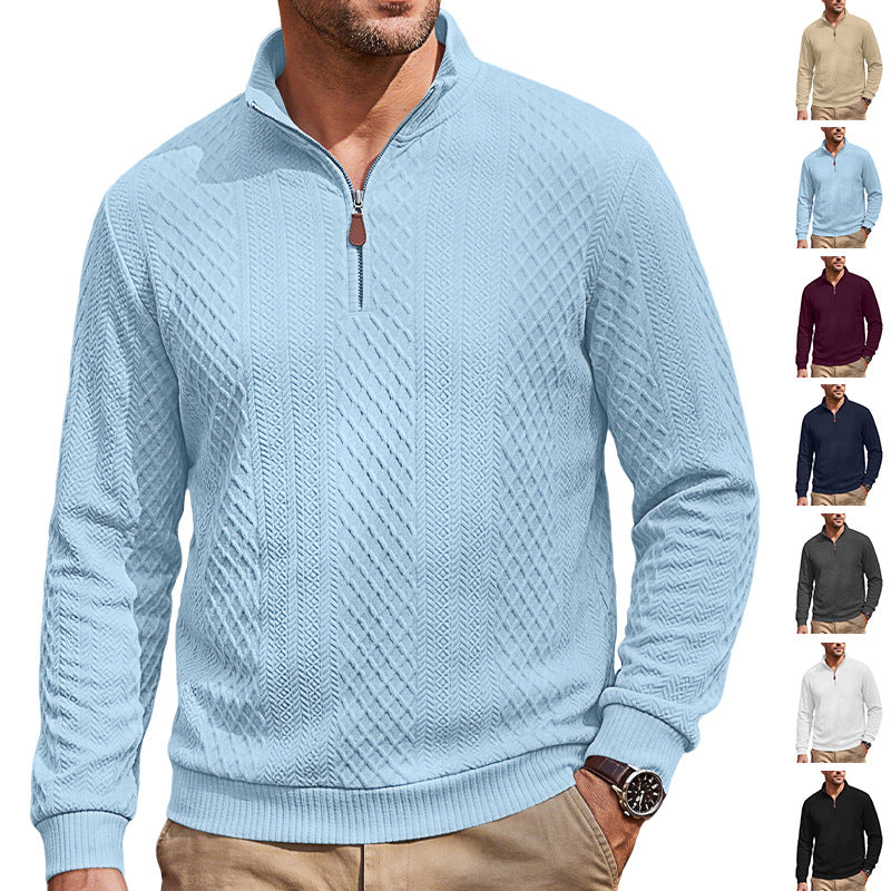 Jacquard-Pullover mit Reissverschluss und Revers – Bild 9 | LuxeStyle