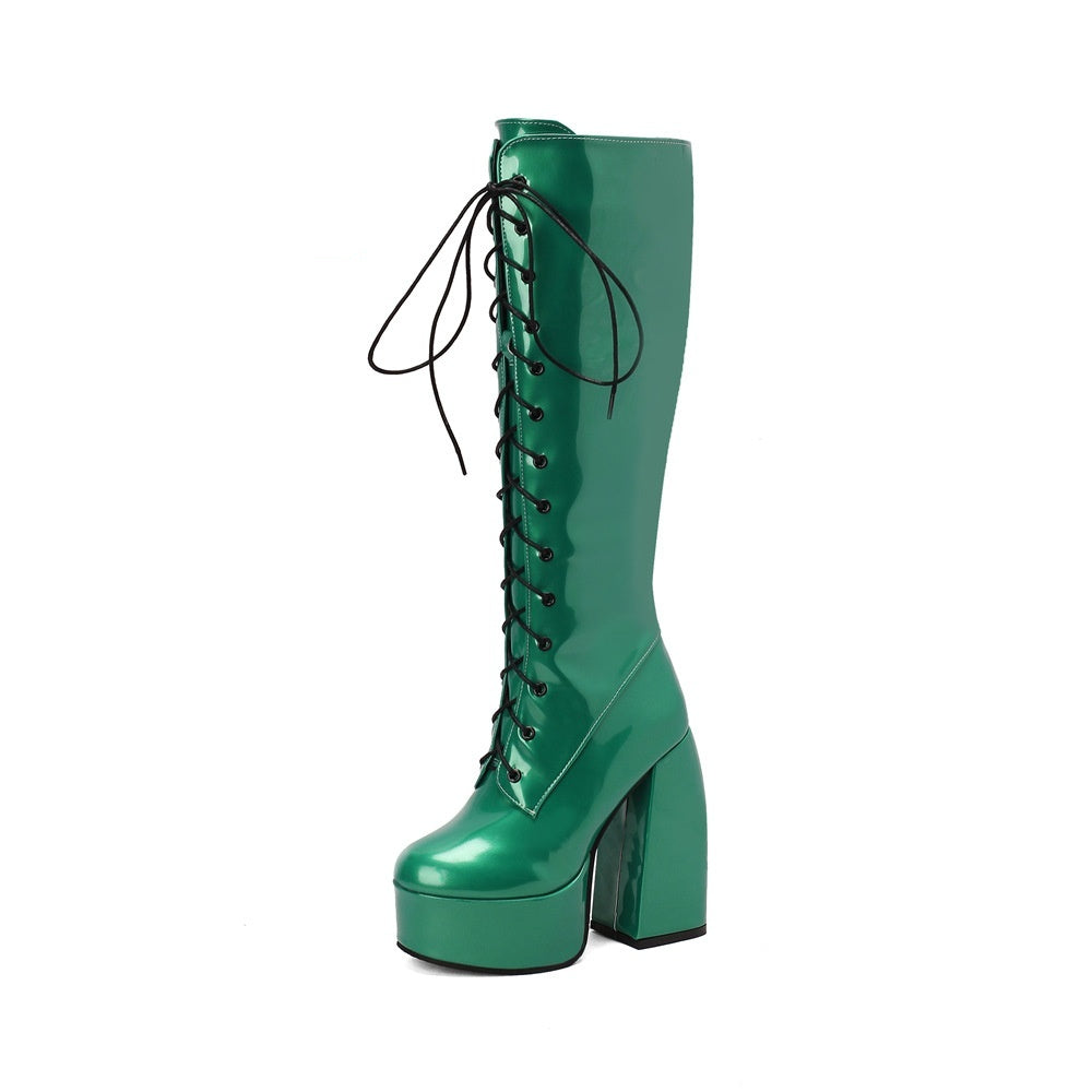 Overknee-Stiefel mit Schnürung und Blockabsatz – Bild 4 | LuxeStyle