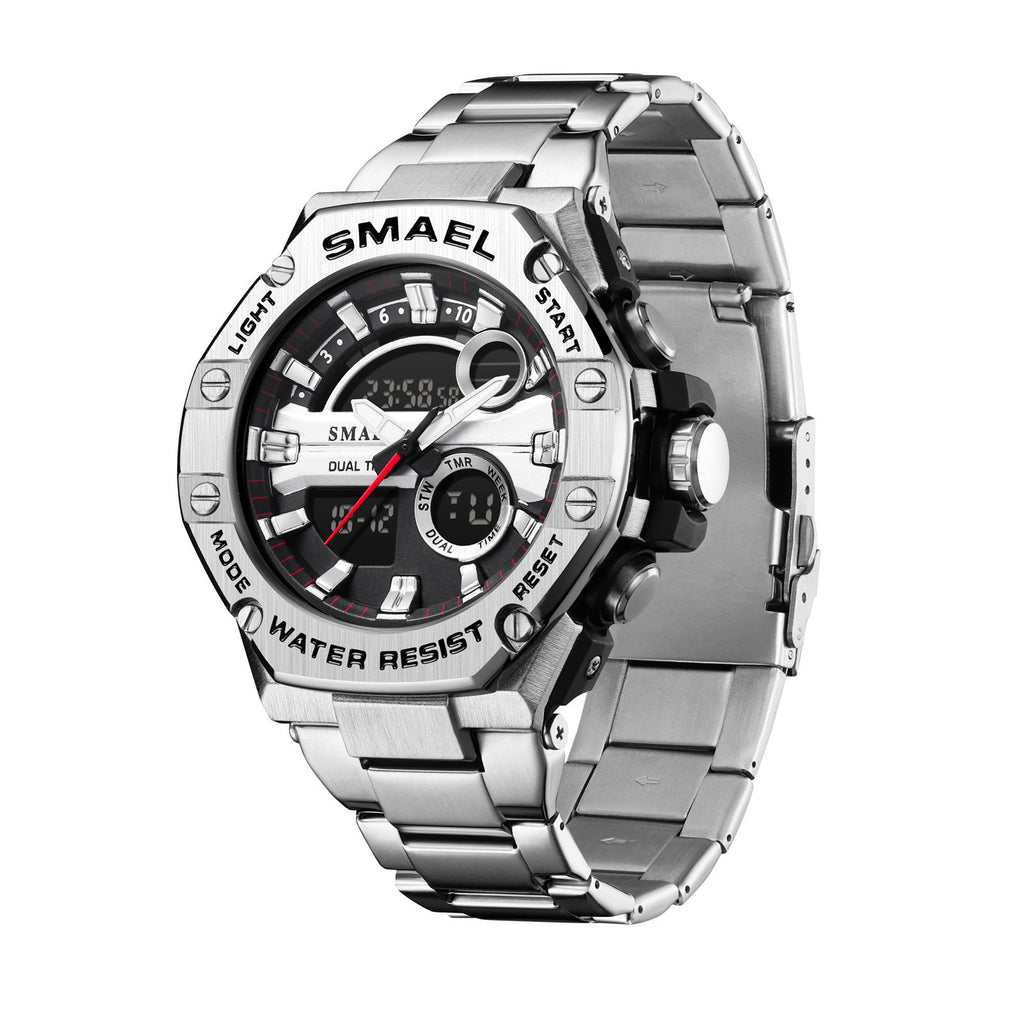 Herrenuhr mit Doppeldisplay und Edelstahlarmband
