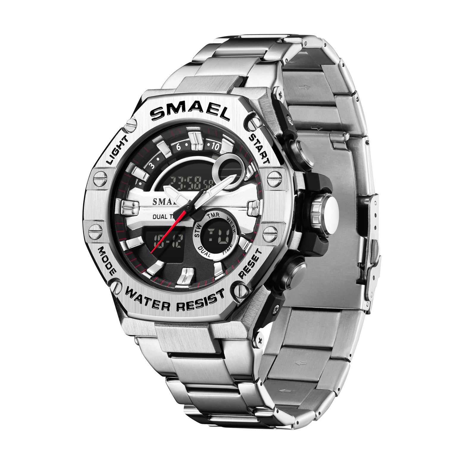 Herrenuhr mit Doppeldisplay und Edelstahlarmband