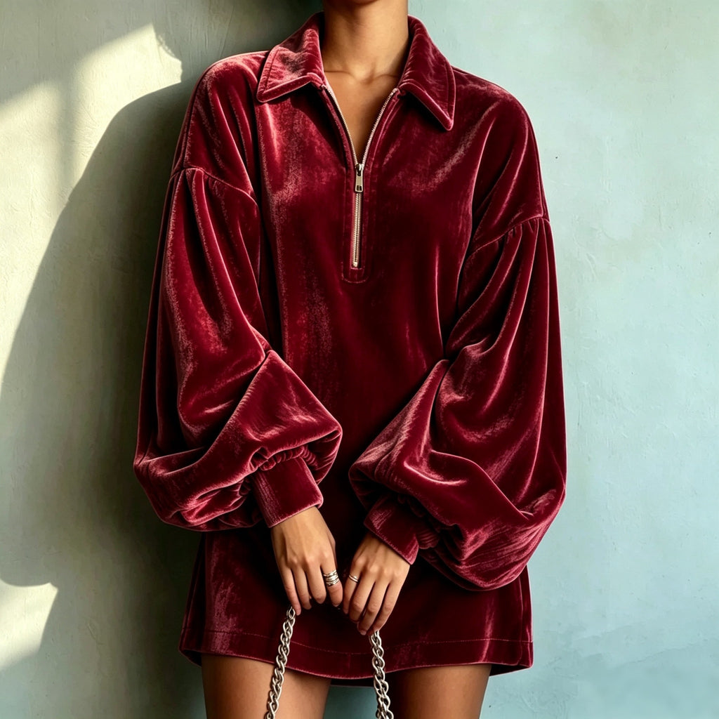 Samt-Kleid mit Reverskragen
