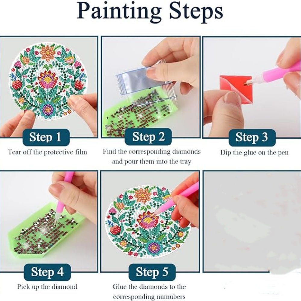 Diamond Art Coaster-Set mit Halterung