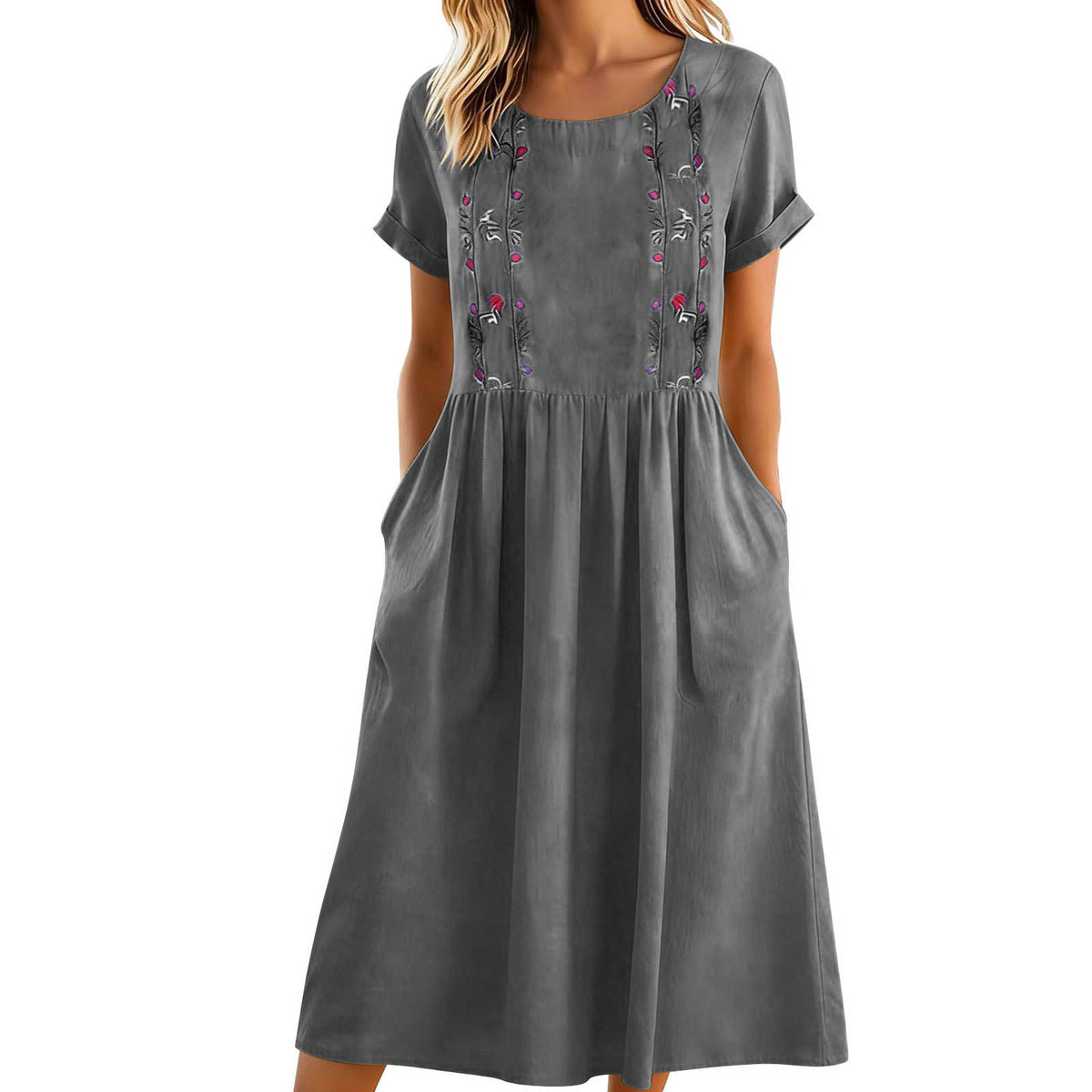 Besticktes Baumwoll-Leinen Trägerkleid – Bild 7 | LuxeStyle