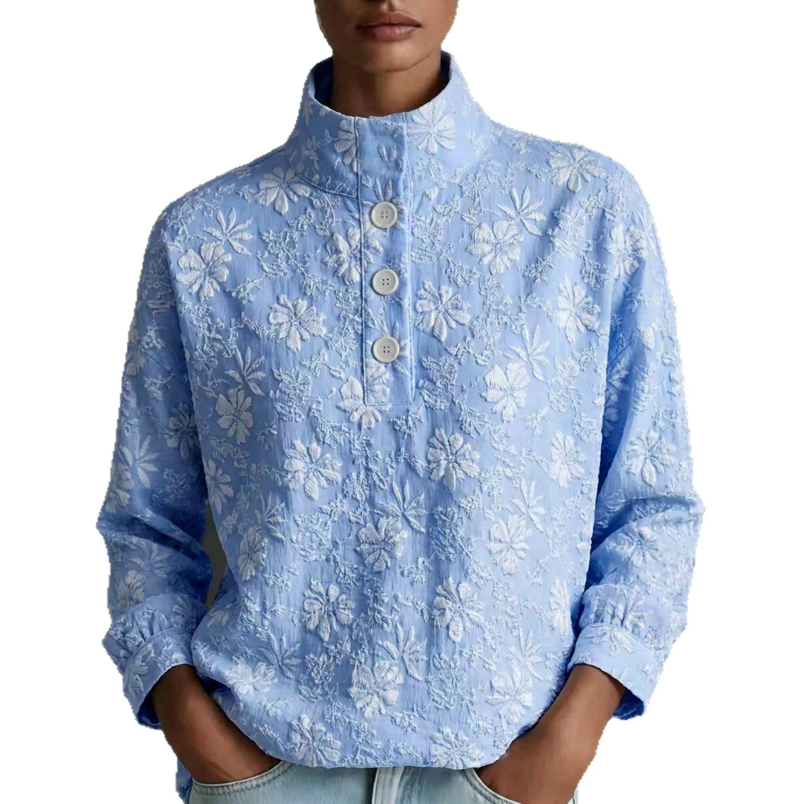 Stehkragen Pullover mit halber Knopfleiste
