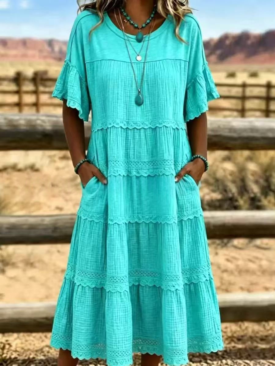 A-Linien Kleid mit Spitze und Rüschen – Bild 5 | LuxeStyle