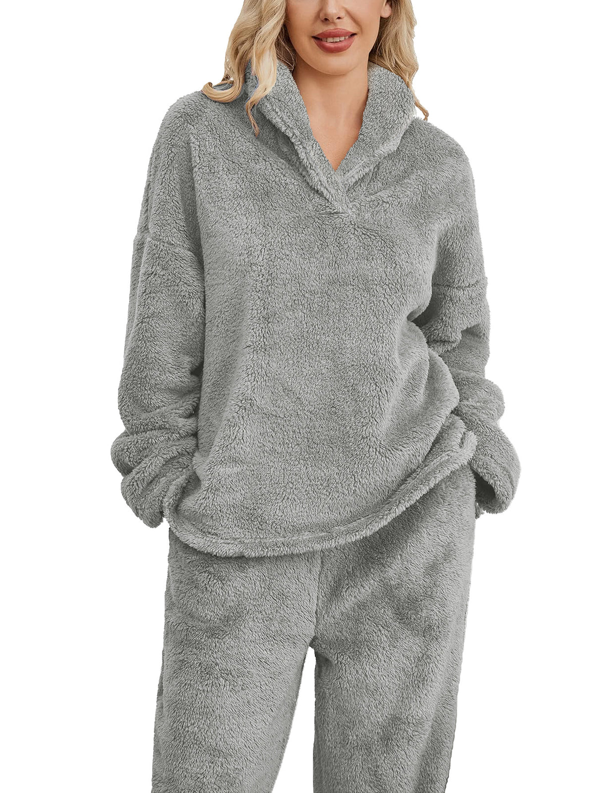 Plüsch-Hoodie-Set mit Kapuze – Bild 2 | LuxeStyle