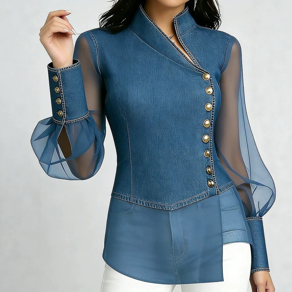 Spitzen-Langarmshirt mit asymmetrischem Ausschnitt
