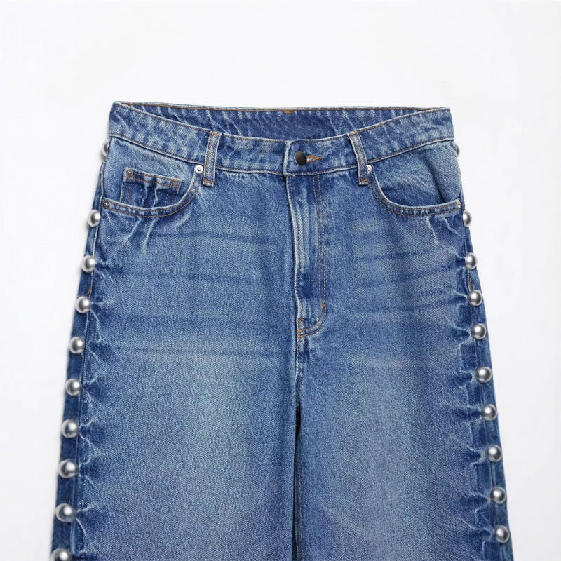 Straight-Leg Jeans mit Nieten