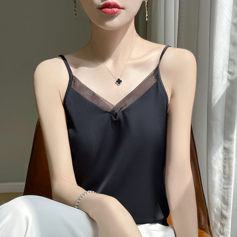 Ärmelloses Camisole mit V‑Ausschnitt und Mesh-Panel – Bild 4 | LuxeStyle