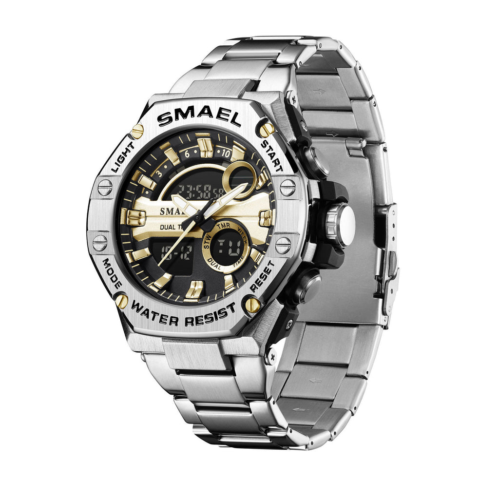 Herrenuhr mit Doppeldisplay und Edelstahlarmband
