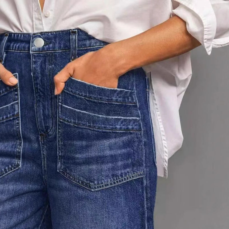 Retro Loose-Fit Wide-Leg Denim Jeans für Damen