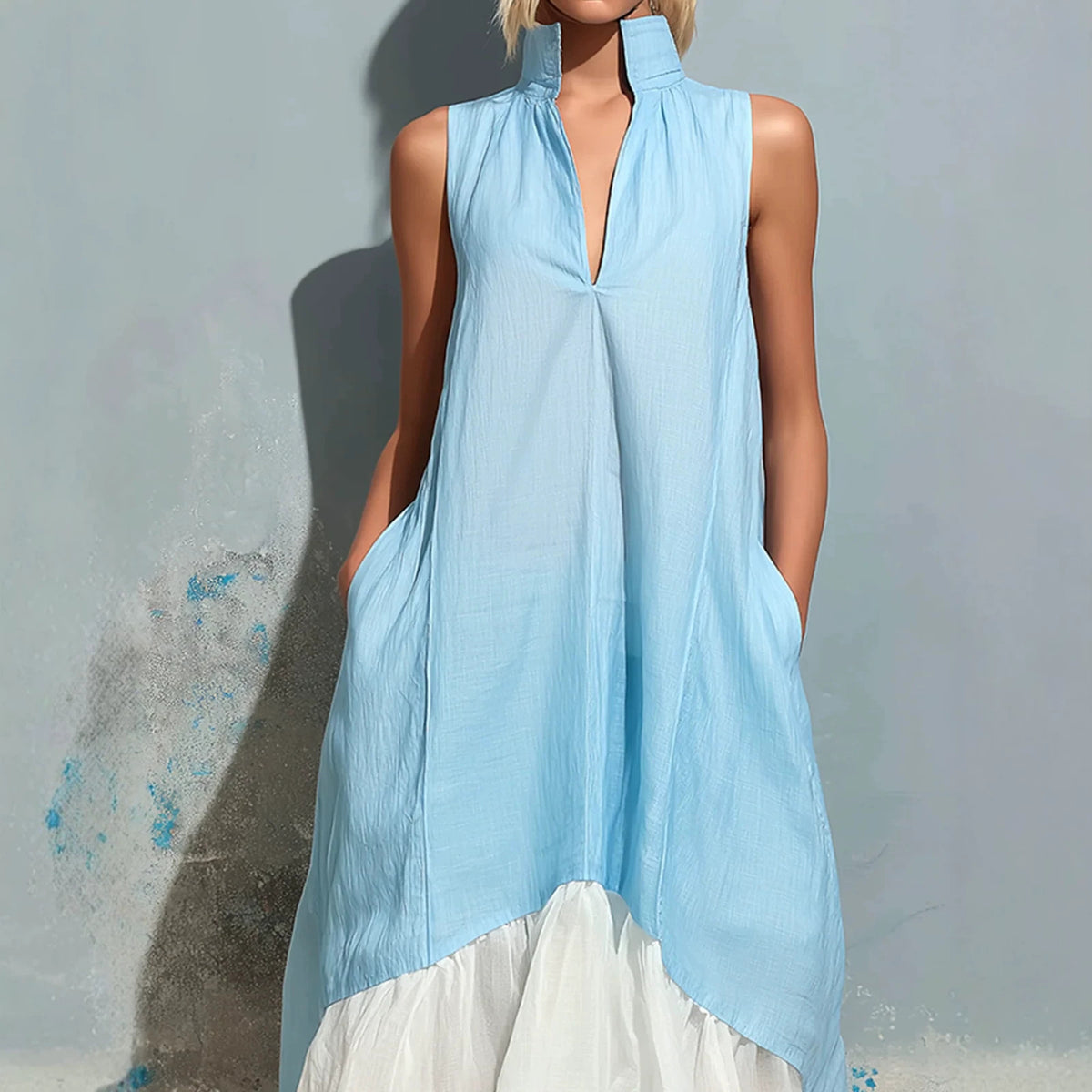 Color-Block V-Ausschnitt Volantkleid – Bild 4 | LuxeStyle