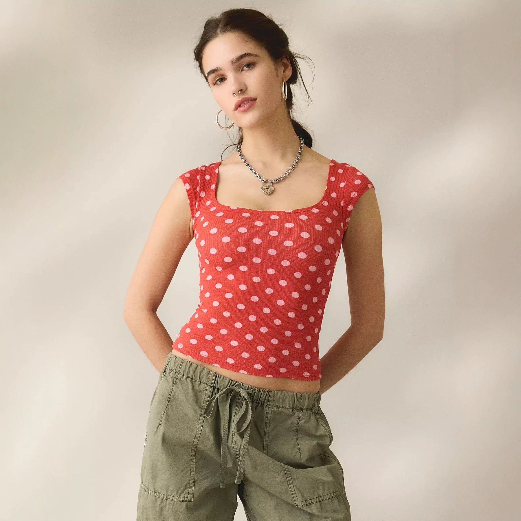 Retro Polka-Dot Tanktop mit eckigem Ausschnitt