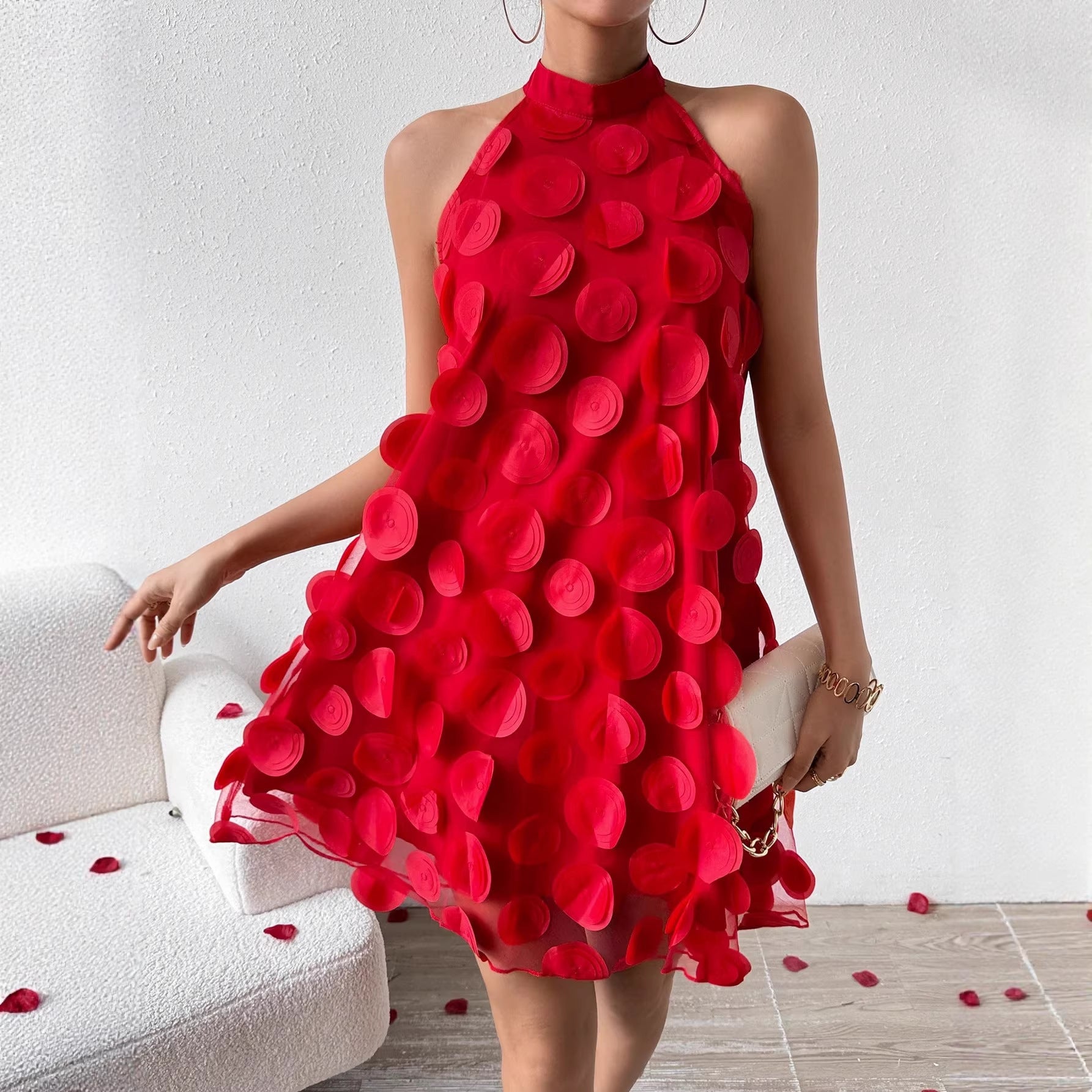 Florales Neckholder-Abendkleid