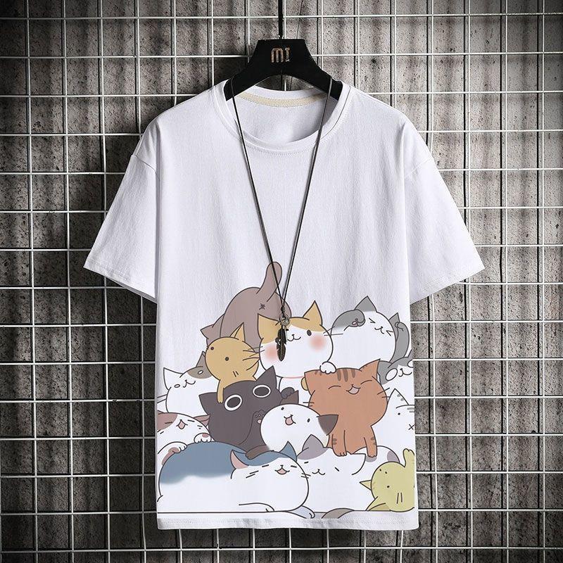 Cartoon Katze Baumwoll T-Shirt für Herren