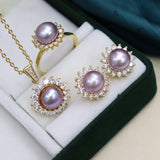 Farbe: Rosa / Lila Set 8–9 mm, ohne Kette, ohne Box