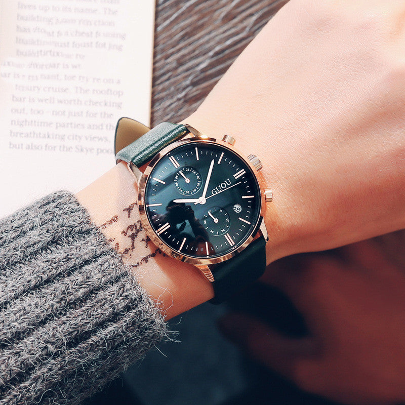 Quarz-Herrenuhr mit Kalender und Lederarmband – Bild 5 | LuxeStyle