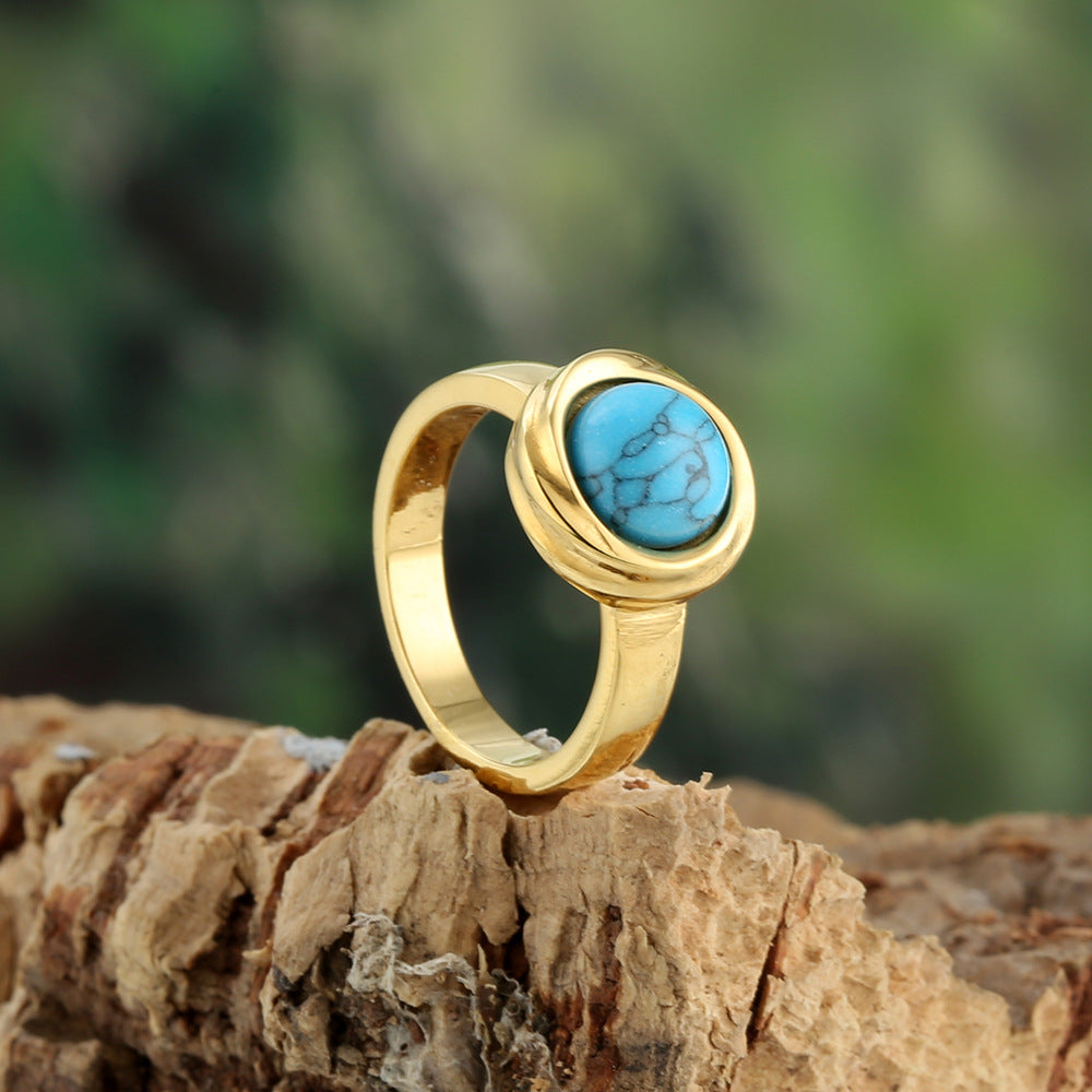 Titanstahl-Ring mit Katzenaugen-Stein